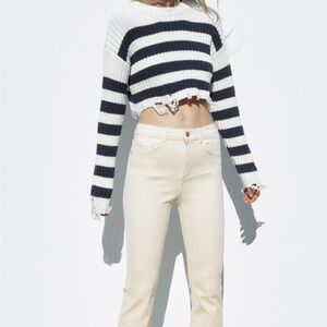 ZARA CROPPED HIGH RISE Z1975 FLARED JEANS cream, SIZE 0 / 24in.